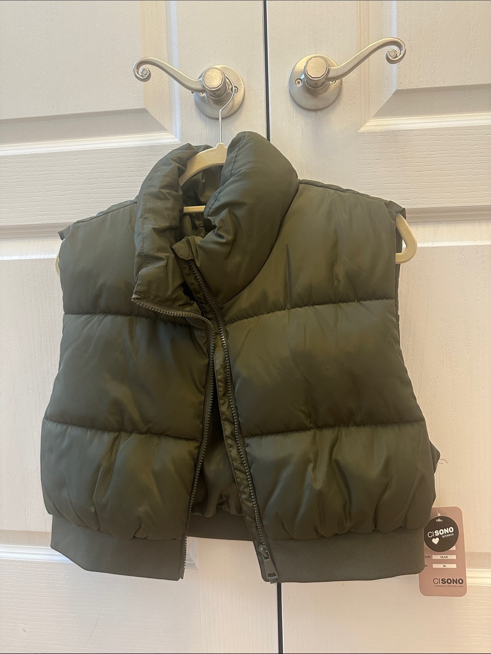 Ci Sono Olive Cropped Puffer Vest